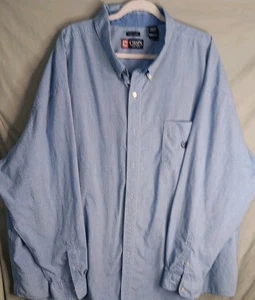 Chaps 5XB Tall Easy Care Mens Button Down Shirt Blue Plaid Short Sleeve EUC - Picture 1 of 8