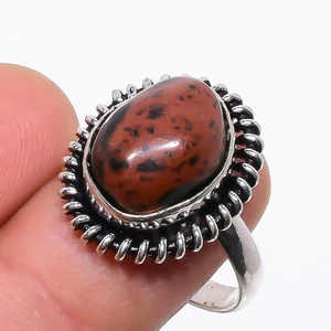 Natural Mahogany Obsidian Gemstone 925 Sterling Silver Ring Size 9.5 d443 - Picture 1 of 5