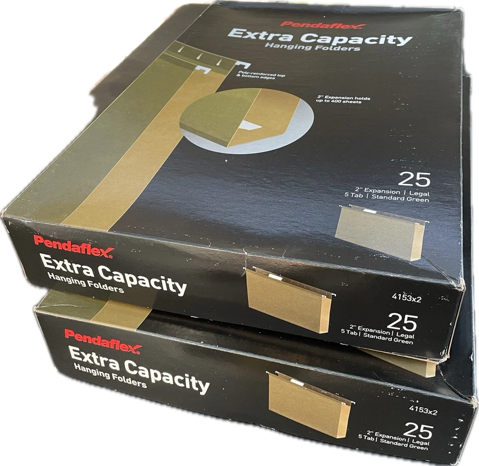 Pendaflex Extra Capacity Hanging Folders Legal 2” Expansion 25/Box 2-Pack Green - Image 1 of 3