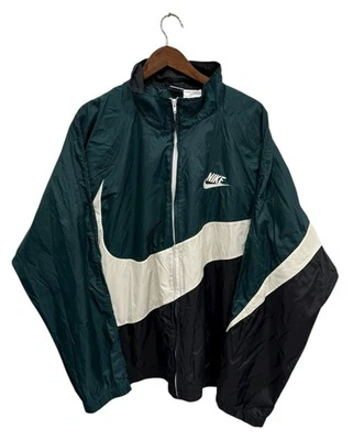 Vintage Nike Jacket Mens XXL Green Track Big Swoosh Logo Full Zip Windbreaker 90 - Image 1 of 4