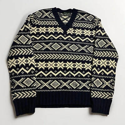 Suéter J.Crew Lana de Cordero Nordic Fair Isle Azul Marino/Crema Para Hombre XL Hong Kong Foto 1 de 4