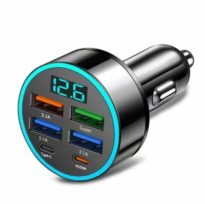 Auto USB Schnellladegerät 6in1 Mehrfach USB-C/USB-A Zigarettenanzünder Adapter - Bild 1 von 4