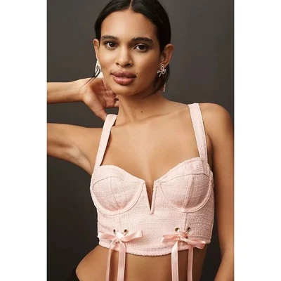 Corsé Bustier Anthropologie Rosa Tweed Top Talla XL Cinta Correas Ajustables Foto 1 de 4