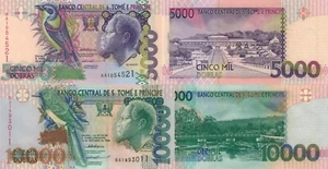 St. Thomas & Prince 2 PCS Set: 5000 & 10000 Dobras (1996) - p65b/p66b UNC - Picture 1 of 3