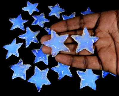 Opalite Star Crescent Star Healing Stone Metaphysical Glass Opal Carving Pm252 - Image 1 of 4