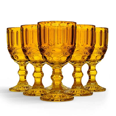 Elle Decor Stylish Glass Goblets, Set of 6 - 8.4oz Stemmed Wine Glasses -Amber - Image 1 of 4