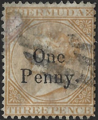 Bermuda 1875 QV 1d on 3d Yellow-Buff  SG.16 Used Cat:£350 - Image 1 of 2