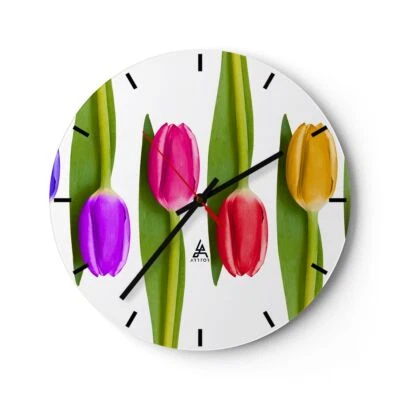 Orologio da Parete in Vetro 40x40cm Tulipano fiore giardino composizione - Immagine 1 di 4