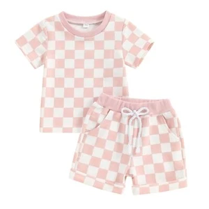 Toddler Baby Girl Outfit Newborn Girl Summer Clothes Short Sleeve T Shirt Che... - Picture 1 of 7