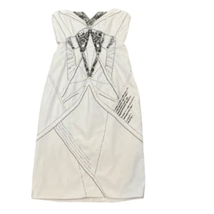 Karen Millen Cocktail Dress Strapless Cream with Bronze Embellishments Size 4 - Picture 1 of 15