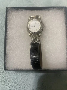 Judith Jack Sterling Silver Marcasite Ladies’ Watch With Black Leather Band - Picture 1 of 4