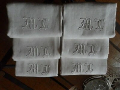 6 superbe serviette de table damassé lin mono M* L* xixè - Photo 1/4