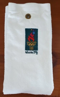 Auténtica toalla de mano de golf blanca de los Juegos Olímpicos del Centenario de Atlanta 1996 usada sin usar Foto 1 de 4