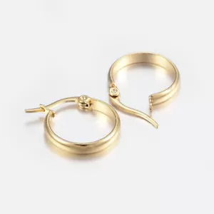 1 PAIRE CREOLES DORE 18x4mm BOUCLES D'OREILLES ACIER INOXYDABLE HYPOALLERGENIQUE - Imagen 1 de 2