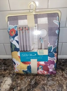 Pioneer Woman Sweet Romance grau Gingham Blumenmuster Stoff Duschvorhang 72 Zoll x 72 Zoll - Bild 1 von 4