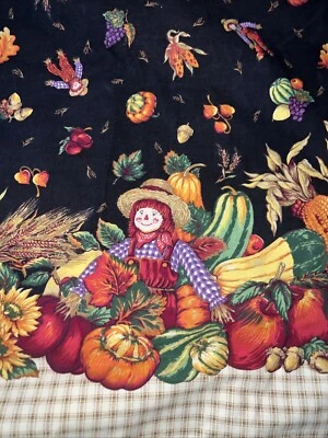 Vtg Thanksgiving Scarecrow Harvest Fabric Concord by Sharon Kessler 6 Yards - Image 1 of 4