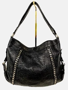 Vintage Kenneth Cole strukturiertes schwarzes Leder Kettenglied große Hobo Schultertasche - Bild 1 von 13