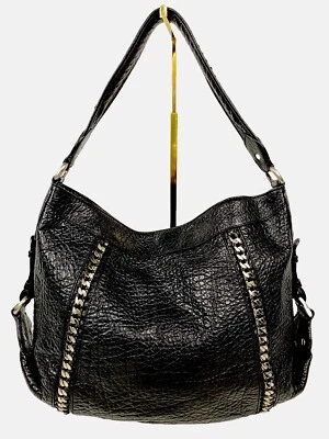 VTG Kenneth Cole Textured Black Leather Chain Link Large Hobo Shoulder Bag - Image 1 of 4