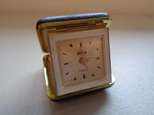 Gustav KOPP German travel Pocket windup clock 1960s 2.8ins x 2.4ins opened Used. - Picture 1 of 17