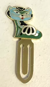 Vintage Cloisonne Enamel Cat Kitty Bookmark Metal Smithsonian Catalogue - Picture 1 of 5