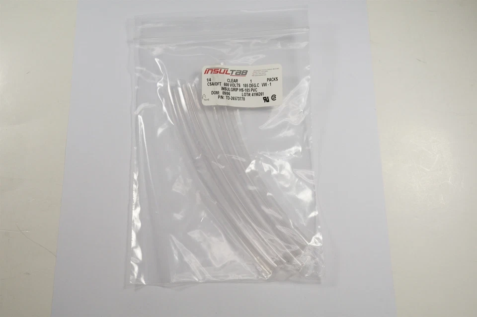 Лот из 5 термоусадочных трубок HS-105 Insultab ПВХ 1/4 дюйма x 6 дюймов 600 В прозрачные - Изображение 1 из 1