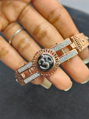 14K Two Tone Gold Plated 2.00Ct Lab Created Diamond Men's "OM" Bracelet Silver - Image 1 of 4