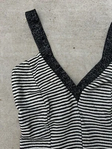 60s 1960s Metallic Lurex Striped Knit SWIMSUIT VINTAGE Pin up Black White S M - Picture 1 of 8