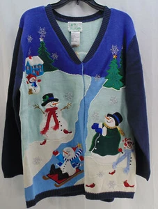 New The Quacker Factory Ladies 1X Christmas Cardigan Sweater Snowman  - Picture 1 of 6