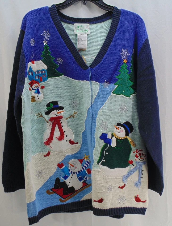 New The Quacker Factory Ladies 1X Christmas Cardigan Sweater Snowman  - Image 1 of 4