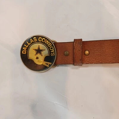 Cinturón de cuero y hebilla de fútbol americano NFL Lee Dallas Cowboys 1978 vintage 33" de largo- Foto 1 de 4