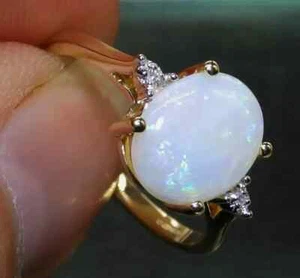 Women's Wedding Ring 14K Yellow Gold Plated 2Ct Oval Cut Lab-Created Fire Opal - Picture 1 of 4