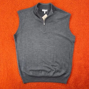PETER MILLAR Mens MEDIUM Autumn Crest 1/4 Zip Sweater Vest Charcoal Merino Wool - Picture 1 of 7