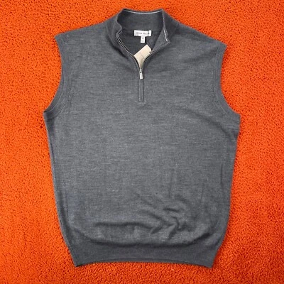 PETER MILLAR Mens MEDIUM Autumn Crest 1/4 Zip Sweater Vest Charcoal Merino Wool - Image 1 of 4