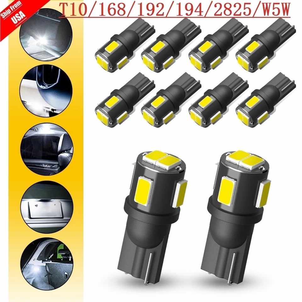 T10 194 168 W5W 2825 6-LED License Plate Interior Light Bulb Super 6000K White - Image 1 of 4