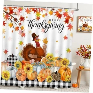 Thanksgiving Turkey Shower Curtain Fall Pumpkin Harvest Bathroom Shower Orange - Picture 1 of 8