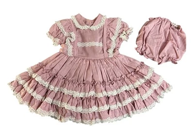 Vestido Círculo Vintage Años 70 Niñas Betty Oden Desfile Volantes Malva Blanco Pradera 3X Foto 1 de 4