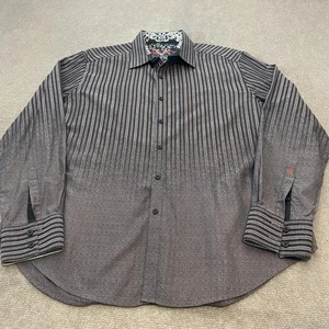Robert Graham Shirt Mens XL Black Gray Stripe Ombre Long Sleeve Dress Cotton - Picture 1 of 10