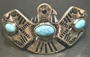 Native American Navajo Silver Plated Thunderbird Hair Comb W Turquoise - Picture 1 of 2