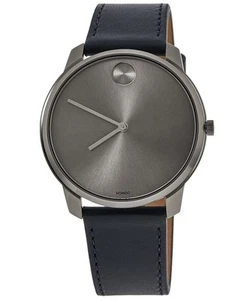 Nuevo reloj para hombre Movado audaz esfera gris delgada correa de cuero azul 3600586 - Imagen 1 de 4