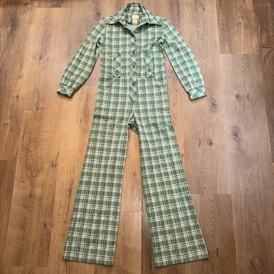 Macacão feminino vintage anos 60 anos 70 parte inferior do sino uma peça terno de lazer poliéster discoteca 8 - Imagem 1 de 4