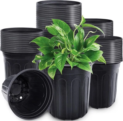 60 Pcs 1 Gallon Plant Nursery Pots with Drainage Holes for Gardening & Transplan - Image 1 of 4
