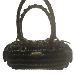 Isabella Fiore Leather Satchel Black Woven Brass Rings Y2K Rare NWOT Vintage - Picture 1 of 16