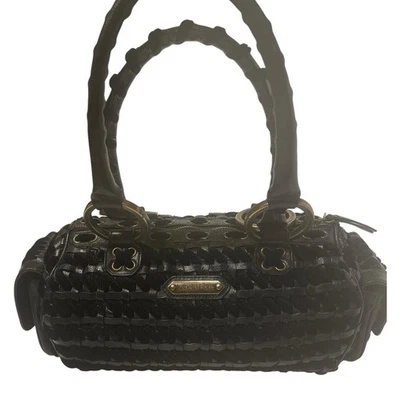 Isabella Fiore 皮革挎包黑色编织黄铜戒指 Y2K 罕见全新无标签复古 — 第 1/4 张图片