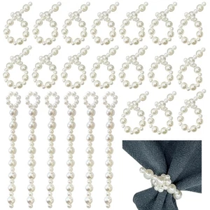 Anelli tovaglioli perle set di 24 porta perline bianche decorazione matrimonio cena festa - Foto 1 di 6