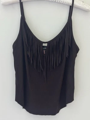 复古 Y2K Bebe 人造麂皮绒巧克力棕色背心条纹 S 码美国牛仔 — 第 1/4 张图片