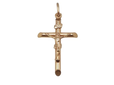 STUNNING UNOAERRE ITALY 9CT YELLOW GOLD CRUCIFIX PENDANT - ANGLED POINTS - 1.5g - Image 1 of 4