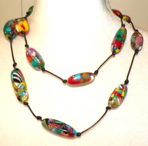 Sobral Caillou Reflexao Multicolor & Clear Beads Artist Made Long Necklace - Picture 1 of 7