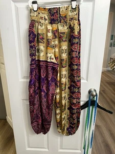 Earthbound Trading Co pantaloni harem boho setosi sari piccoli nuovi con etichette tasche anteriori hippie - Foto 1 di 8