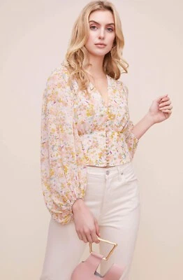 ASTR The Label Pink Blouse Volume Sleeve Floral Top Blush Top SZ XS NWT - Image 1 of 4