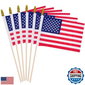 6 Pcs 4x6 Inch American Flags on Stick, Mini Handheld US Flags with Solid Woo - Picture 1 of 5